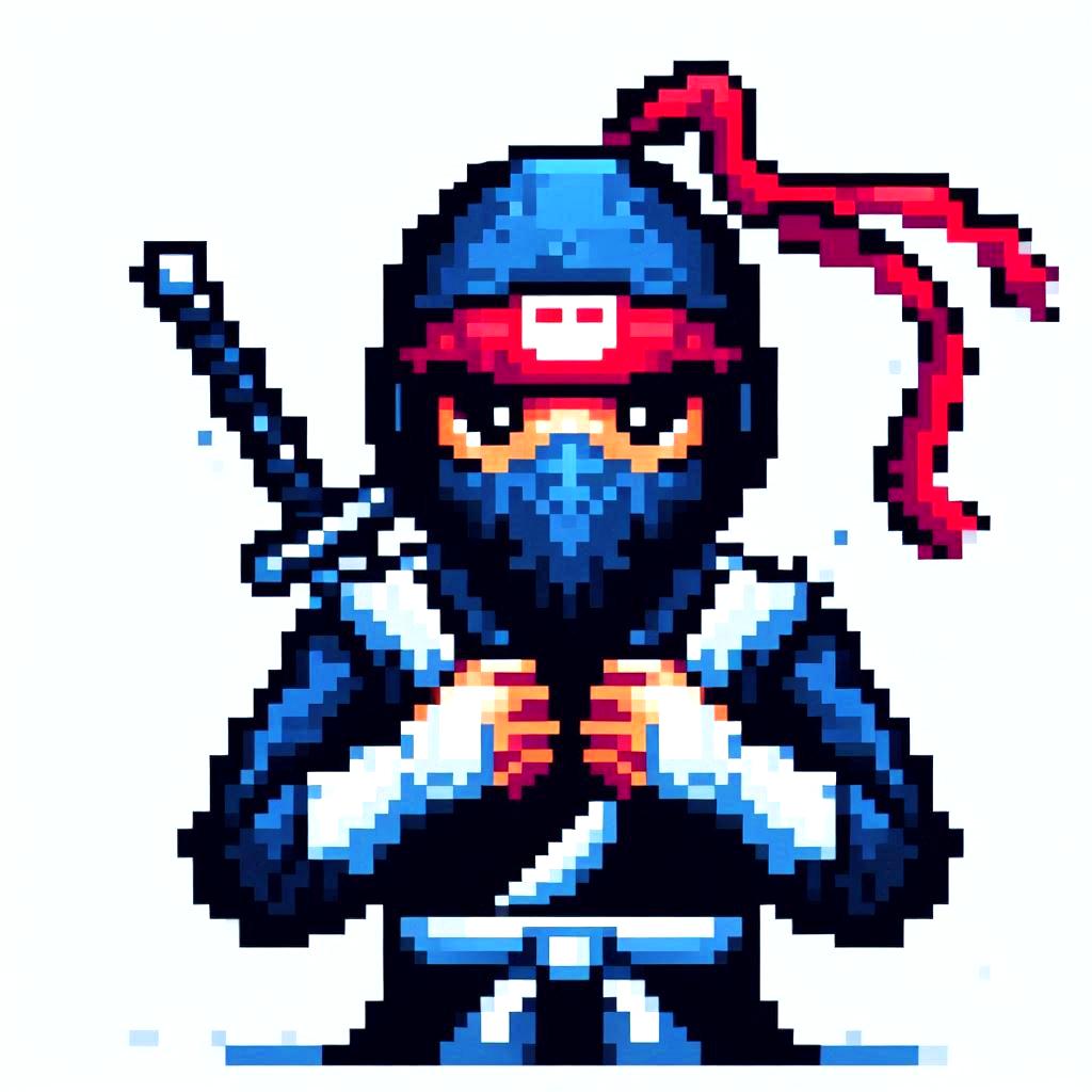 Pixelated Image Of A Digital Ninja With A White Background